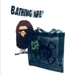 BAPE A Bathing Ape Milo pirate store Happy New Year XL Tote Bag Mens Gray